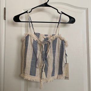 Blue and cream striped tank and shorts set